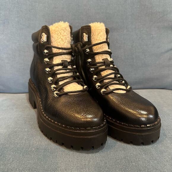 NEW Marc Fisher LTD Black Leather Nairy Hiking Boots, Sz 7M (JJ) - Picture 4 of 8